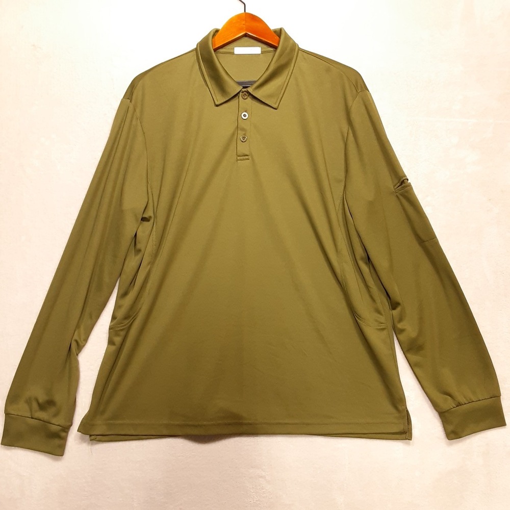 Deyeek Mens Long Sleeve Performance Polo Shirt Large Green UPF-50 Casual